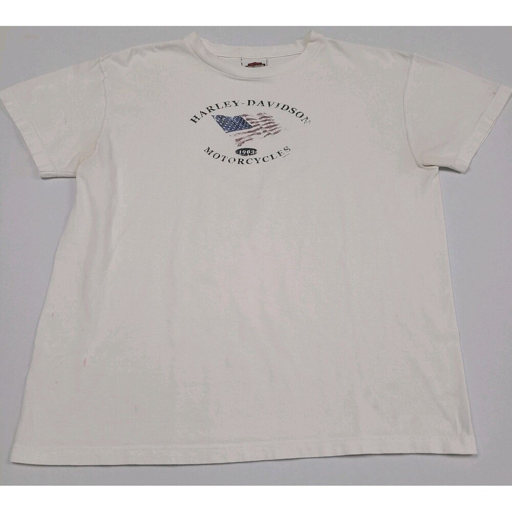 Harley Davidson Womens Sz Large White Short Sleeve Shirt *Read* Petersons Miami